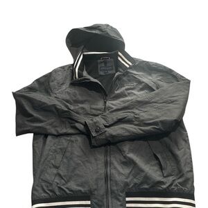 Tommy Hilfiger Men Gray Hooded full Zip Windbreaker Large